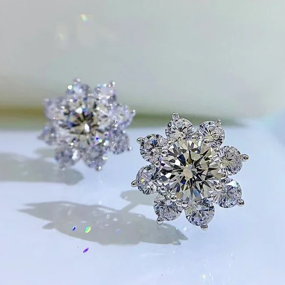 Certified 1 ct. t.w. Moissanite Diamond Sunflower Stud Earrings NEW - Picture 8 of 13